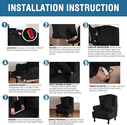 H.VERSAILTEX Wingback Chair Covers Velvet Plush Wing Chair Slipcover 1 Piece High Stretch Wing Back Chair Slipcovers Sofa Cover Furniture Cover with Elastic Bottom, Black