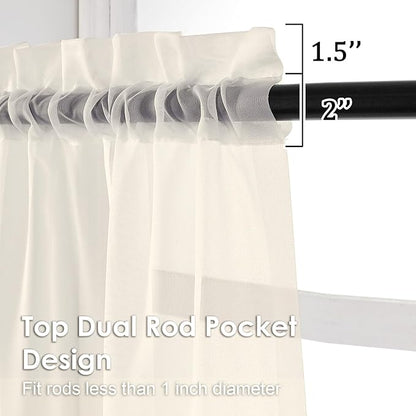 OVZME Cream Sheer Curtains 54 Inches Long 2 Panels - Soft Light Filtering Window Sheer Panels for Living Room/Bedroom, Top Dual Rod Pocket, 1 Pair, Each 42Wx54L Inches