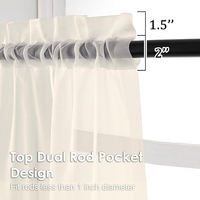 OVZME 2 Panels Cream Sheer Curtains 54 Inches Length Window Treatment for Kitchen, Elegant Airy Transparent Curtain Dual Rod Pocket for Kids Living Room, Each 42 Width 45 Length