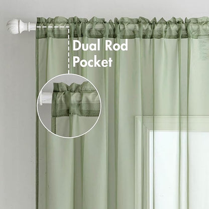 MIULEE 2 Panels Sage Green Sheer Window Curtains Elegant Window Voile Panels/Drapes/Treatment for Bedroom Living Room (54X63 Inches)