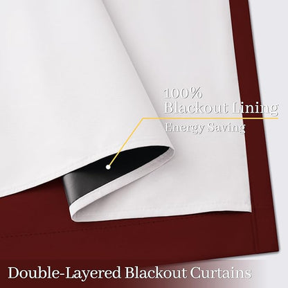 Yakamok 100% Blackout Curtain Panels 84 inches Cold and Light Blocking Drapes for Nursery, 2 Thick Layers Thermal Insulated Draperies (2 Pieces, 50 inch Width, Burgundy Red/White Backing)