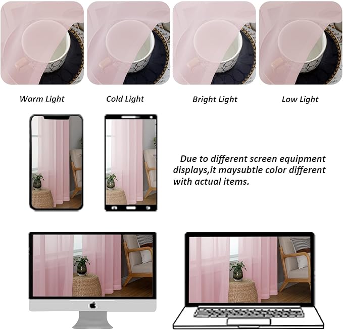 Chyhomenyc Blush Pink Sheer Valances for Windows - Light Filtering Small Kitchen Curtains, Rod Pocket Short Top Window Treatment Decor for Living Room Bathroom Basement, 42Wx16L inches, 2 Panels