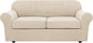 H.VERSAILTEX 3 Piece Stretch Sofa Covers for 2 Cushion Sofa Couch Covers for Living Room Sofa Slipcovers (Base Cover Plus 2 Seat Cushion Covers) Thicker Jacquard Fabric(Large Sofa, Natural)