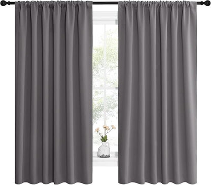 NICETOWN Blackout Curtain Panels for Window - Thermal Insulated Rod Pocket Blackout Drapes/Draperies for Dining Room (2 Panels, W62 x L63 inches, Grey)