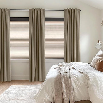 100% Blackout Shield Linen Blackout Curtains for Bedroom 90 Inches Long, Back Tab/Rod Pocket Living Room Drapes, Thermal Insulated Blackout Curtains 2 Panels Set, 50" W x 90" L, Plaza Taupe