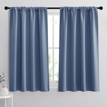 RYB HOME 54 inch Blackout Curtains for Living Room, Rod Pocket Thermal Insulated Small Window Drapes Room Darkening Shades for Bedroom Studio Dorm, W 42 x L 54 inch, Set of 2 Panels, Stone Blue