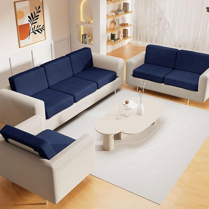 hyha Waterproof Couch Cushion Covers for Pets, Non Slip Sofa Seat Cover for Dogs Washable, Soft Thick Stretch Jacquard Fabric, Sofa Slipcovers with Elastic Bottom (2 Pieces, Navy)