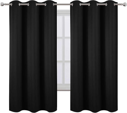 LEMOMO Black Blackout Curtains 40 x 63 Inch Length/Set of 2 Curtain Panels/Thermal Insulated Room Darkening Blackout Curtains for Bedroom