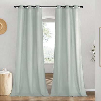 NICETOWN Linen Sage Green Window Curtains 84 inches Long, Grommet Thick Linen Blend Window Treatments Privacy Assured with Light Filtering for Bedroom/Living Room, W42 x L84