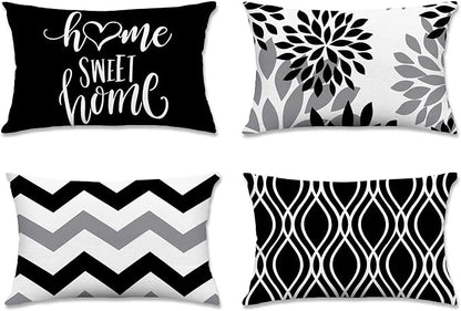 Hexagram Geometric Black Pillow Covers 12x20 Set of 4, Decorative Outdoor Boho Modern Throw Pillow Covers, Home Sweet Home Farmhouse Cushion Case for Couch Sofa Bedroom Indoor Decor(No Insert)