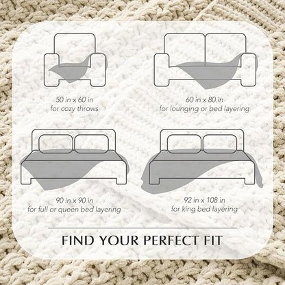 EVERGRACEHOME Chunky Chenille Knit Throw Blanket for Couch, Soft Luxurious Oversized King Moss Stitch Blanket for Bed, Large Cozy Farmhouse Knitted Throw for Sofa, Beige, 92" x 108"