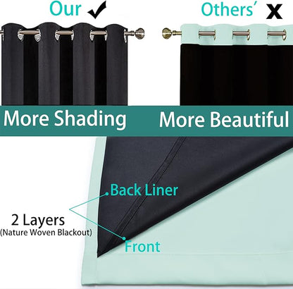 Yakamok 100% Blackout Lined Panels, Room Darkening Thermal Insulated Blackout Curtains for Bedroom, Heat Blocking Drapes for Living Room(42Wx63L, Aqua, 2 Panels)
