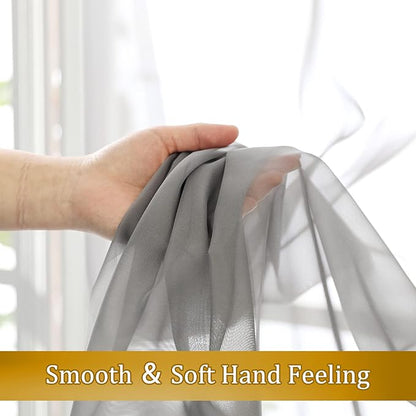 Aiyufeng Charcoal Grey Sheer Curtains 36 inches Long 2 Panels Set, Short Sheer Grey Kitchen Tier Solid Sheers Cafe Curtains Bathroom Grey Window Panels, Rod Pocket, 40" Wx36 L