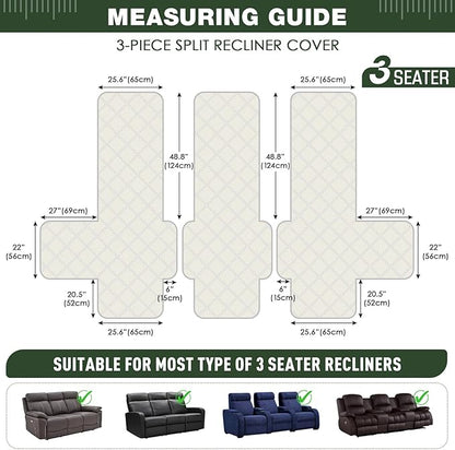 TAOCOCO 100% Waterproof Recliner Sofa Cover, Non Slip Split Couch Covers for Reclining Couches with Straps, Washable Reclining Sofa Cover Furniture Protector for Kids Pets(3 Seater, Vine Green)