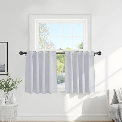 PONY DANCE 36 Inches Curtain Valances - Rod Pocket Window Covering Light Filtering and Privacy Protection Tiers for Home Decoration, 42 x 36 Inches, Greyish White, Set of 2