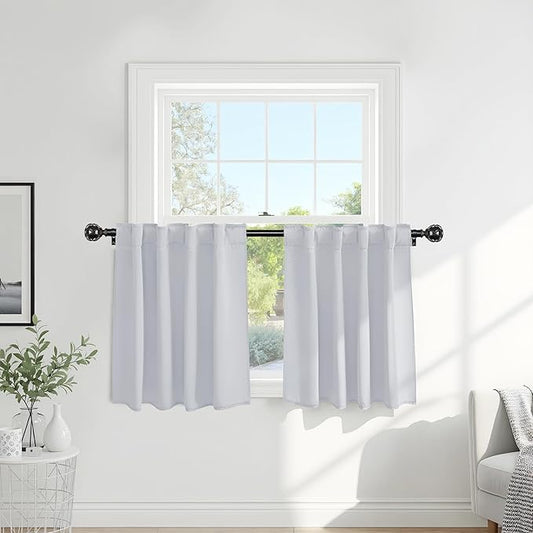PONY DANCE White Curtain Panels - Kitchen Curtains Room Darkening Light Blocking Energy Saving Short Drapes/Bedroom with Back Tab Home Decor, 42 in Wide by 30 Long, Grayish White, 2 PCs