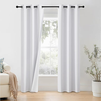 NICETOWN 100% Blackout Window Curtain Panels 90 inch Length for Living Room, Set of 2, Snow White, 42 inches Wide, Thermal Insulated Drapes