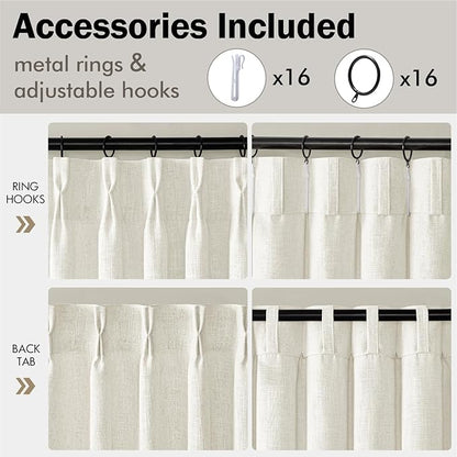 MIULEE Pinch Pleated Thick Linen Curtains 90 Inches Long 2 Panels for Living Room Bedroom, Linen Texture Memory Trained Drapes Pinch Pleat Light Filtering Neutral Ivory Cream Farmhouse Window Curtains