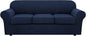 H.VERSAILTEX 4 Piece Stretch Sofa Covers for 3 Cushion Couch Covers for Living Room Furniture Slipcovers (Base Cover Plus 3 Seat Cushion Covers) Upgraded Thicker Jacquard Fabric (Sofa, Navy)