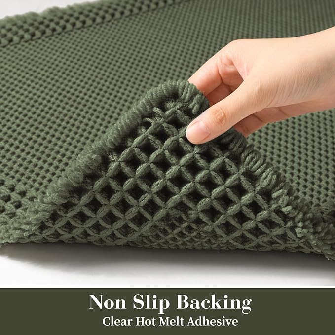 RESARE Waffle Bathroom Runner Rugs, Super Absorbent Bath Mat Non Slip Washable Quick Dry, Upgraded Ultra Soft Boho Bath Rugs with Tassels for Hallway Bedroom Laundry Room, 2'x5'(24"x60"), Green