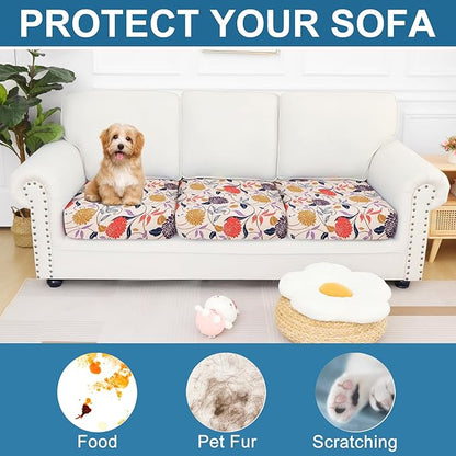 Smiry Printed Couch Cushion Covers, Stretch Soft Couch Covers for Sofa, Washable Non-Slip Sofa Slipcover Furniture Protector for Indoor and Outdoor (3 Pack, Orange)
