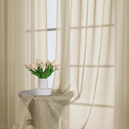 Lecloud Taupe Sheer Curtains 63 Inch Length 2 Pcs, Light Filtering Rod Pockets Window Curtains for Bedroom, Soft Voile Home Drapes for Living Room Bathroom Home Office, Each Panel 59" W x 63" L