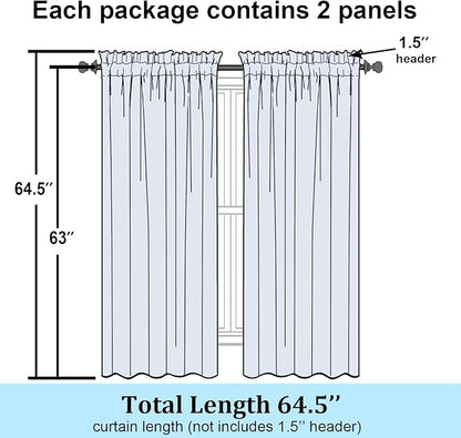 Simplebrand Light Green Sheer Curtains 63 Inch Length 2 Panels, Rod Pocket Solid Color Window Sheer Curtain Panels, Elegant Curtains & Drapes for Living Room, Bedroom 2 Panels, 42" W x 63" L
