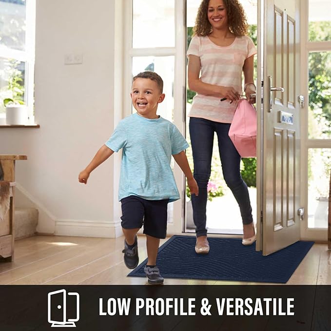 HIYARD Sturdy Front Door Mat, Absorbent Muddy Dirt Resist Welcome Door Mats Outdoor Indoor, Stain and Fade Resistant, Non-Slip Backing Entry Mat Low Profile Doormat for Entryway, 29×17, Blue