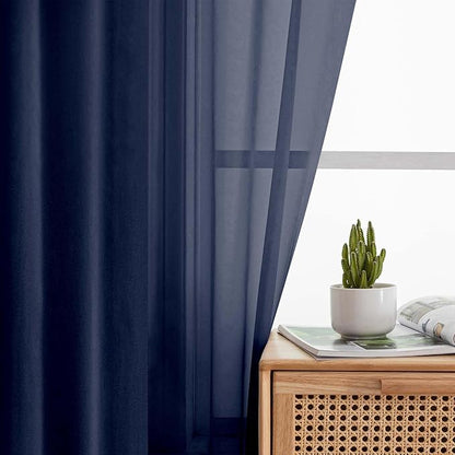 Navy Blue Sheer Curtain for Bedroom Living Room 72 Inches Long 2 Panels Set, Solid Soft Airy Light Filtering Sheer Window Curtains, Modern Rod Pocket Door Curtain, Navy Blue, 42"Wx72"L Inch