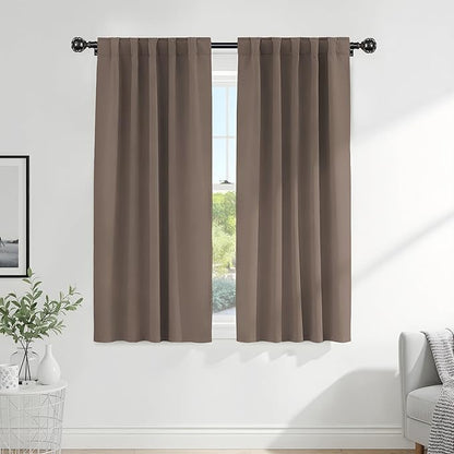 PONY DANCE Blackout Window Drapes - 42 by 72-inch, Mocha Curtain Draperies Light Block Thermal Insulated Curtain Panels Back Tab/Rod Pocket Light Blocking Energy Saving for Bedroom, 2 PCs