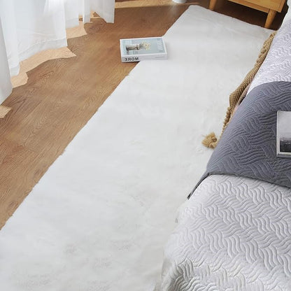 ORINOVA White Fluffy Faux Rabbit Fuzzy Fur Rug for Living Room Machine Washable Shaggy 2x8 Runner Rug for Bedroom Nursery Rectangle Rugs