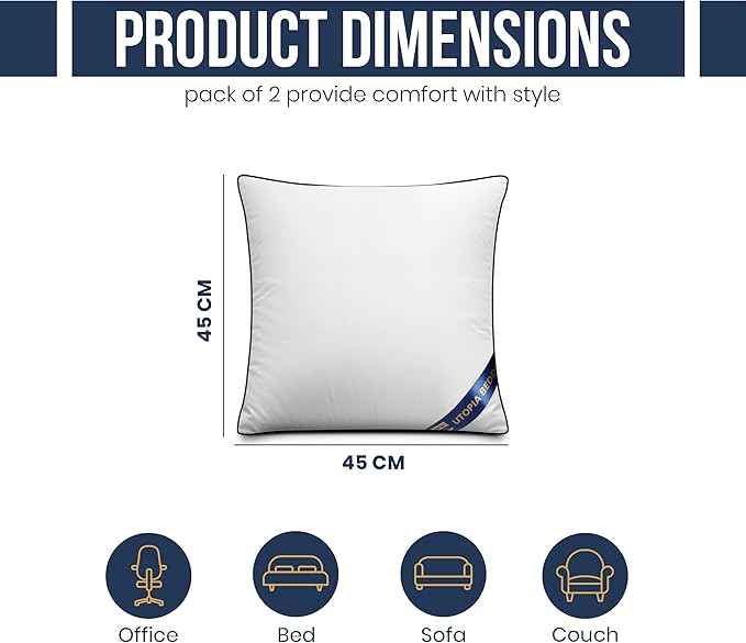 Utopia Bedding Throw Pillow Inserts (Pack of 2, White), 18 x 18 Inches Decorative Indoor Pillows for Sofa, Bed, Couch, Cushion Sham Stuffer
