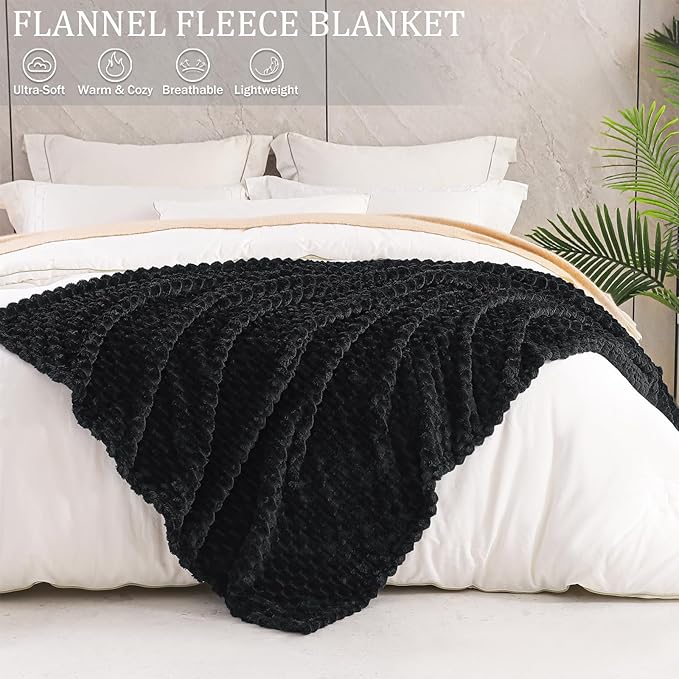 Exclusivo Mezcla Fleece Throw Blanket for Couch, Extra Large Fuzzy Black Bed Blankets, Soft Cozy Plush Sofa Throws for All Seasons, 50x70 Inches
