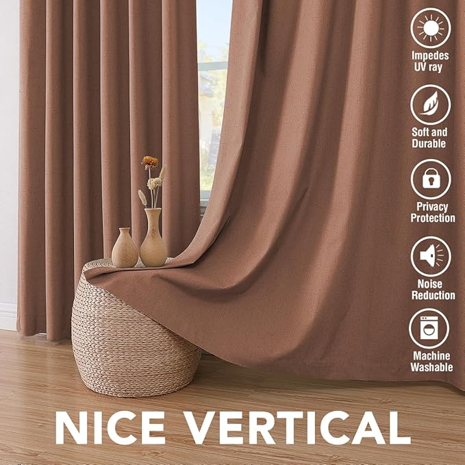 H.VERSAILTEX 100% Blackout Curtains for Bedroom Thermal Insulated Linen Textured Curtains Heat and Full Light Blocking Drapes Living Room Curtains 2 Panel Sets, 52x96 - Inch, Washed Spice