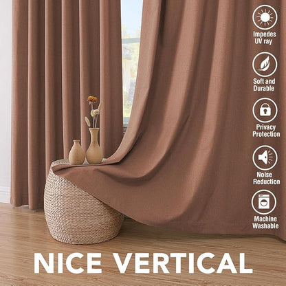 H.VERSAILTEX 100% Blackout Curtains for Bedroom Thermal Insulated Linen Textured Curtains Heat and Full Light Blocking Drapes Living Room Curtains 2 Panel Sets, Washed Spice, 52x72 Inch