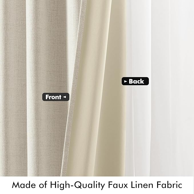MIULEE 100% Blackout Linen Curtains for Bedroom, Linen Beige Solid Luxury Decor Thermal Insulation Room Darkening Drapes for Living Room Nursery Back Tab Rod Pocket 42 x 84 Inches, 2 Panels