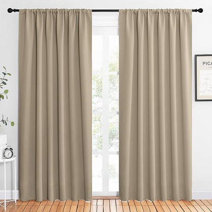 NICETOWN 2 Panels Blackout Curtains, Rod Pocket Thermal Insulated Drapes 84 inches Long, Easy-Care Modern Home Decoration Sunshades for Guest Room, Living Room, Office, 62 x 84 Inch, Soft Taupe