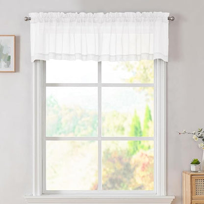 Simplebrand White Valances 14 Inches Long for Living Room Pocket 2 Panel Light Filtering Sheer Translucent Valence Toppers for Window Kitchen Bathroom Bedroom White 42x14 Inch Length