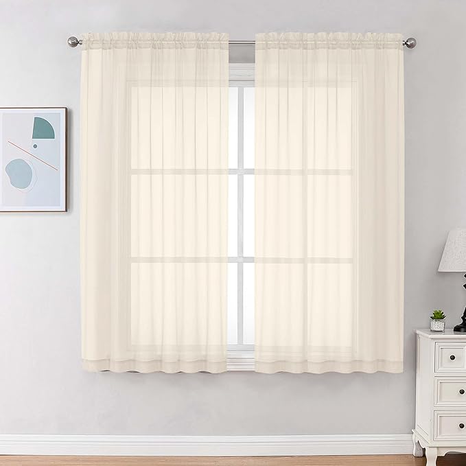 Chyhomenyc Cream Sheer Curtains 63 Inches Long 2 Panels, Light Filtering Bright Lightweight Curtains for Living Room, Soft Gentle Voile Rod Pocket Bedroom Window Drapes, 59Wx63L Inch, 2PCS