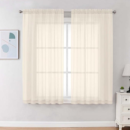 Chyhomenyc Cream Sheer Curtains 63 Inches Long 2 Panels, Light Filtering Bright Lightweight Curtains for Living Room, Soft Gentle Voile Rod Pocket Bedroom Window Drapes, 59Wx63L Inch, 2PCS
