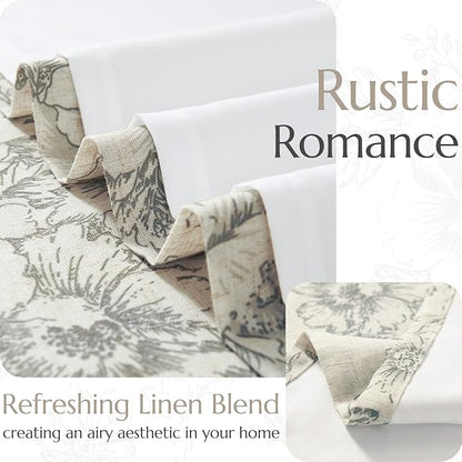 jinchan Lined Linen Blend Curtain Floral Curtains for Living Room 108 Inches Extra Long Grey Peony Flower Printed Curtain Back Tab Farmhouse Patterned Drapes Bedroom Window Curtains Set 2 Panels