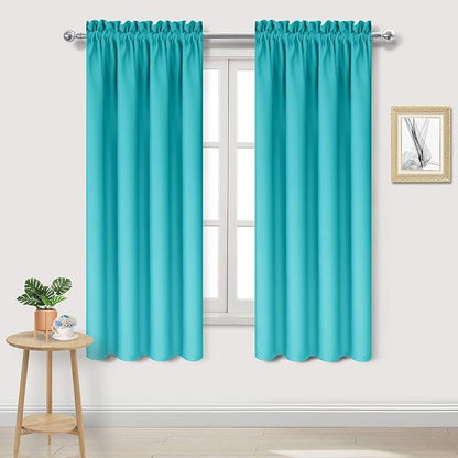 DWCN Blackout Curtains for Bedroom - Thermal Insulated Privacy Energy Saving Rod Pocket Drapes for Living Room, W 38 x L 63 Inch, Turquoise, Set of 2