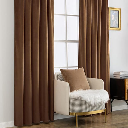MIULEE Velvet Curtains 108 inches - Luxury Blackout Curtains for Bedroom Living Room Thermal Insulated Super Soft Window Drapes Rod Pocket & Back Tab, Brown, W52 x L108 inches, 2 Panels