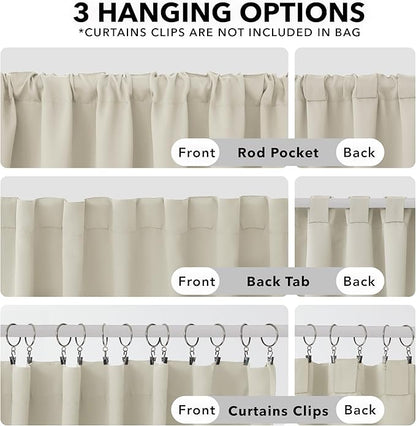 Deconovo Blackout Curtains, Thermal Insulated, W42 x L72 2 Panels, Back Tab, Machine Washable, Room-Darkening Drapes for Bedroom/Living Room Light Beige