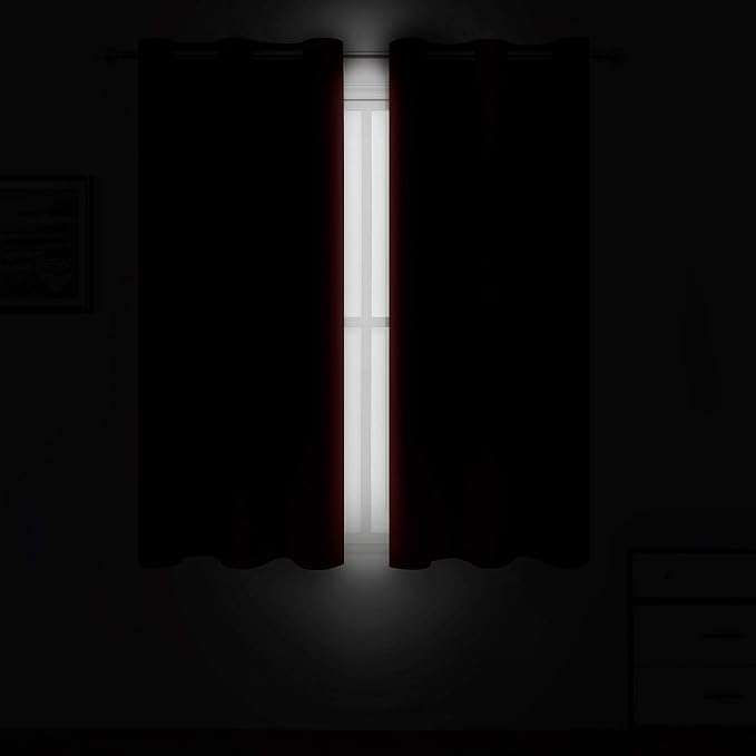 LEMOMO Red Blackout Curtains 34 x 63 Inch Length/Set of 2 Curtain Panels/Thermal Insulated Room Darkening Blackout Curtains for Bedroom