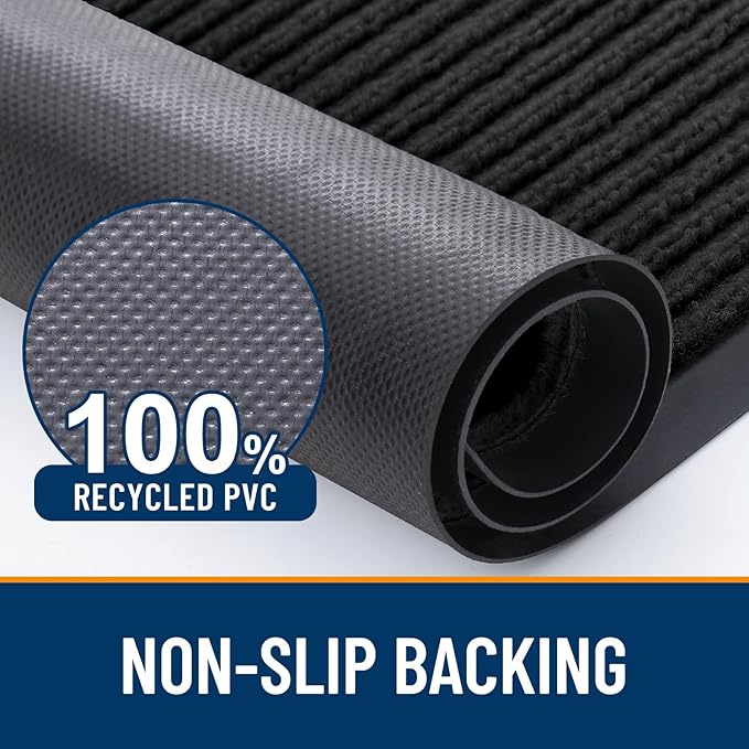 OLANLY Front Door Mat Indoor Outdoor Entrance, 2-Pack 59 x 23 Inch, Waterproof Heavy Duty Doormat, Fade Resistant, Low Profile, Easy Clean Patio Porch Welcome Floor Mats for Entry, Black