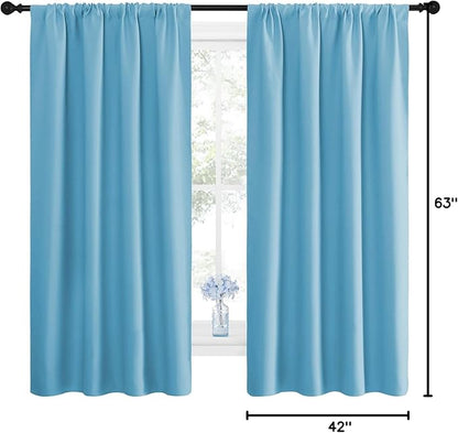 NICETOWN Kitchen Blackout Curtains Panels - Window Treatment Thermal Insulated Room Darkening Rod Pocket Drapes for Bedroom (Teal Blue, Set of 2, 42 by 63 inches Long)