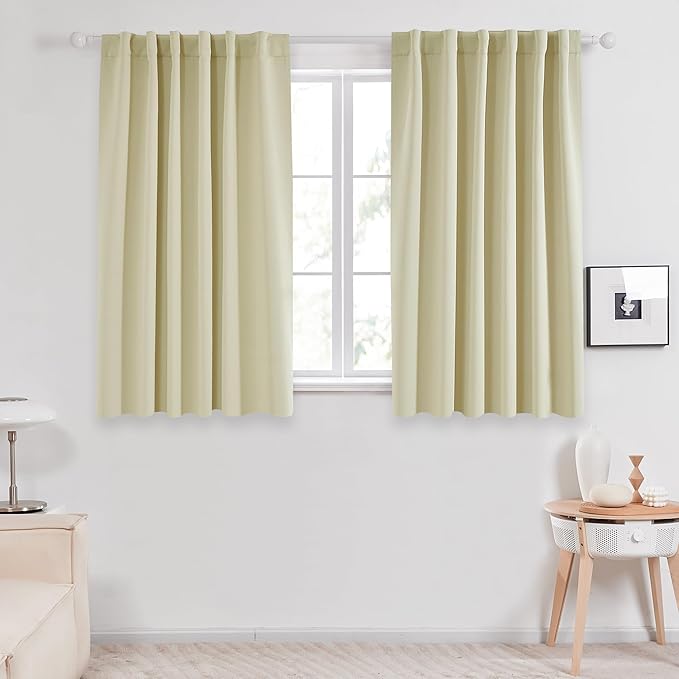 Deconovo Blackout Curtains, Thermal Insulated, W52 x L54 2 Panels, Back Tab, Machine Washable, Room-Darkening Drapes for Bedroom/Living Room Beige