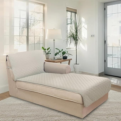 U-NICE HOME Sectional Couch Cover for Dogs Pets Chaise Lounge Reversible Sofa Cover Furniture Protector with Elastic Adjustable Strap, Beige