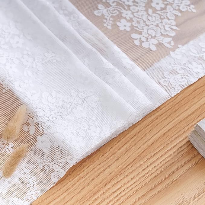 YJ YANJUN Vintage Lace Curtains 72 Inches Long- Victorian Floral Pattern White Sheer Curtain Panels for Patio Door Living Room Bedroom,Light Filtering, French Country Drapes 2 Panels 52W x 72L